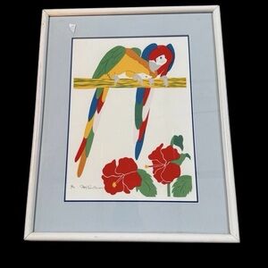 Signed Lithograph Of Parrot Numbered 8/90 Framed 18x12